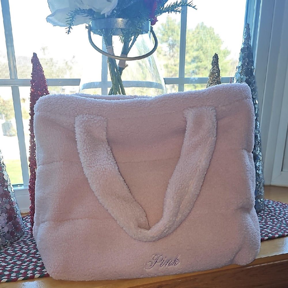 Pink Victoria's Secret Sherpa Tote Bag